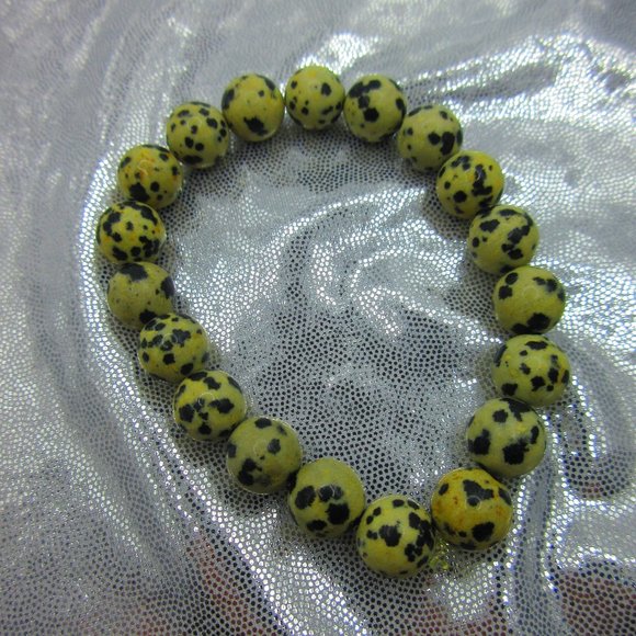 Dalmatian Jasper 10mm Round 7" Stretchy Gemstone Bracelet - Picture 2 of 3
